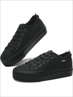 Platform Canvas Sneakers Lace Up Low Top Walking Shoes for Women